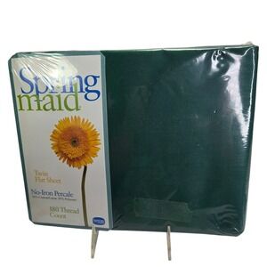 Springmaid Twin Flat Sheet Hunter Green No Iron Percale Vtg Made USA 66 x 96 New